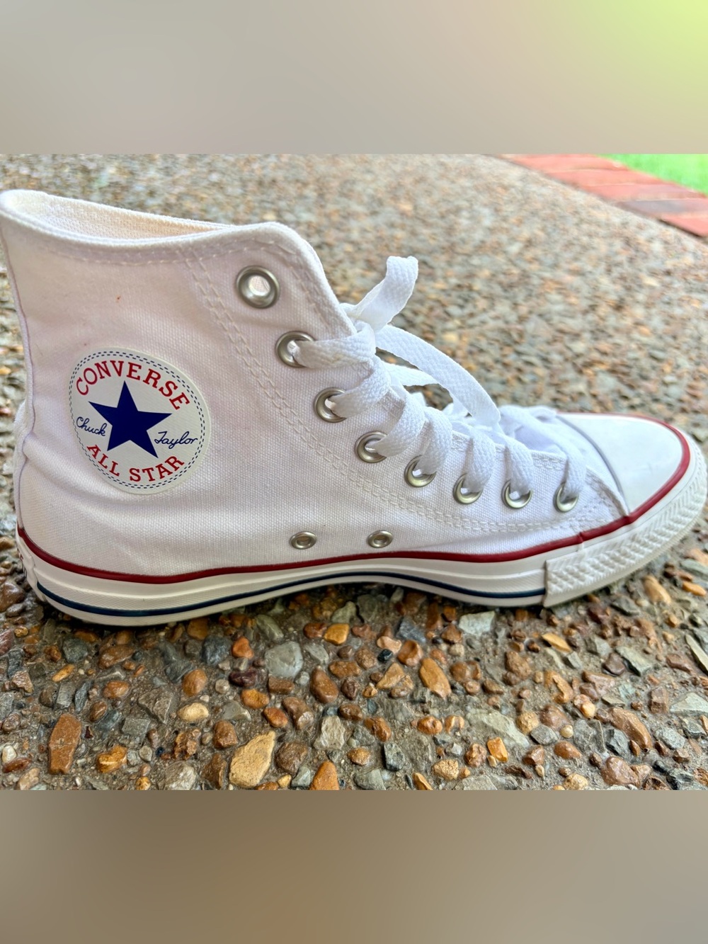 Converse White High-Top Sneakers with Red & Navy Trim